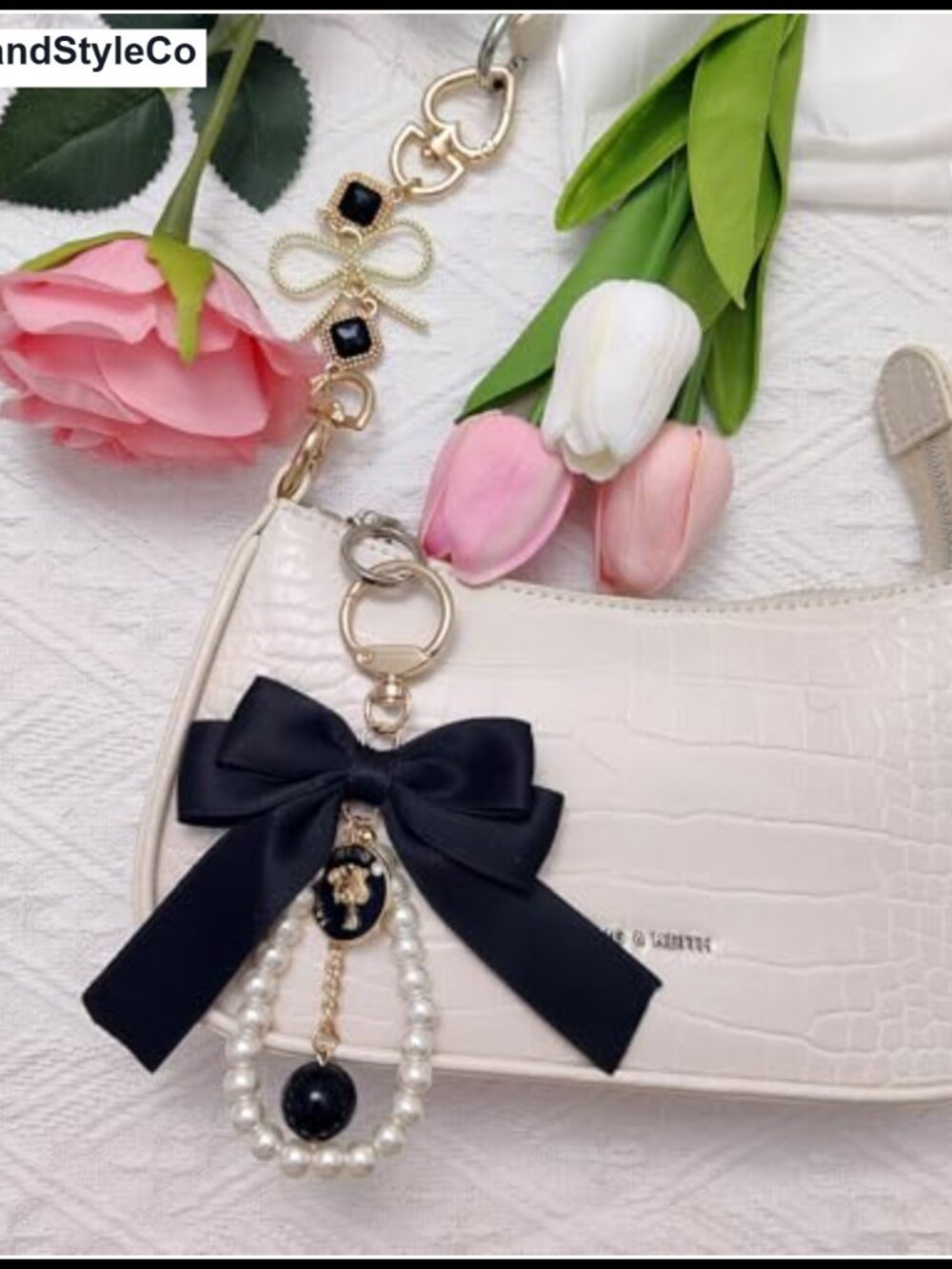 Purse Extender Chain & Bow Keychain Kit Alloy Ribbon Bag Strap Extenders Charms - Picture 3 of 6